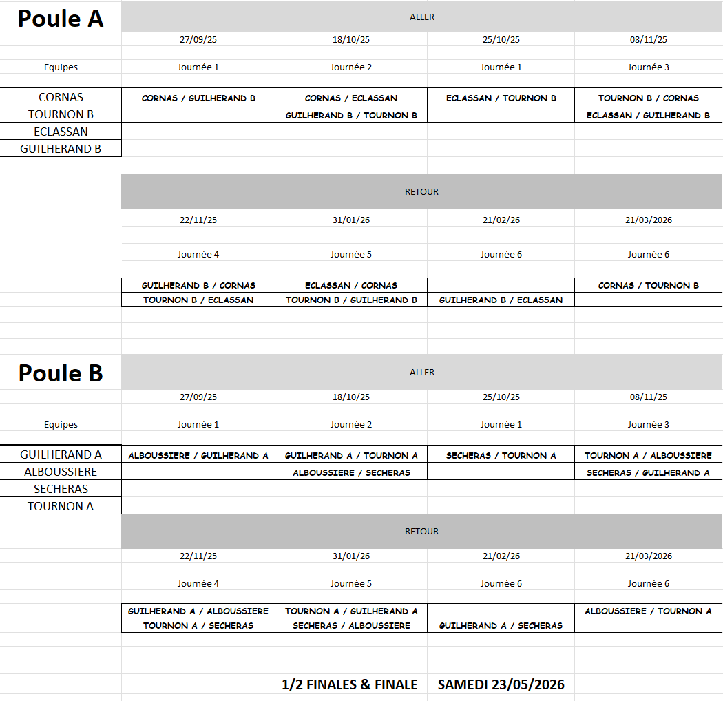 CALENDRIER RENCONTRES AS 2025-2026